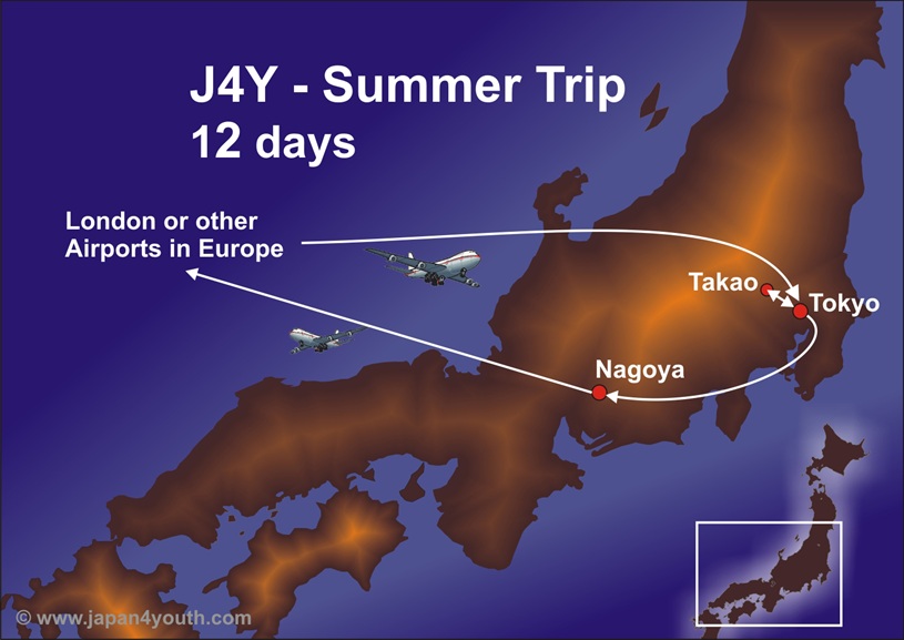 Map of the itinerary Japan4Youth Summer Trip 12 Days